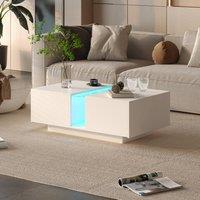 KEEPREAPER Sleek Rectangular Coffee Table with Storage & Sliding Drawers in White