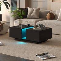 KEEPREAPER Sleek Rectangular Coffee Table with Storage & Sliding Drawers in Black