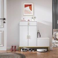 KEEPREAPER Modern L-Shaped Shoe Storage Cabinet with Bench in White