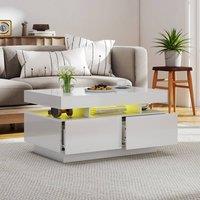 KEEPREAPER Sleek Coffee Table with 4 Drawers Storage & LED Lights for Home in White