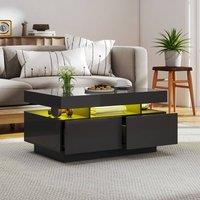 KEEPREAPER Sleek Coffee Table with 4 Drawers Storage & LED Lights for Home in Black