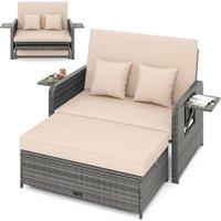 Costway PE Wicker Daybed w/Adjustable Backrest 2PCS Patio Rattan Furniture Set