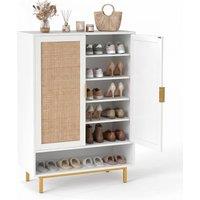 Costway Wooden Shoe Rack Organizer Shoe Cabinet 6-Tier Rattan Storage Cabinet in White