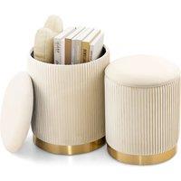 Costway 2 Pcs Velvet Round Footstools Nesting Storage Ottoman in Yellow