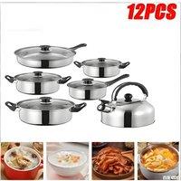 SPETLEK 12PC STAINLESS STEEL COOKWARE SAUCEPAN FRYPAN in Silver | Size: 0.6m2