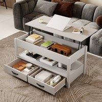 EONLION Lift Top Coffee Table with Storage Farmhouse Style in Grey | Size: 100 cm