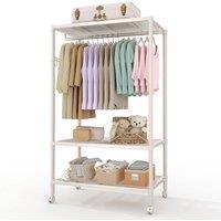 Nordara Rolling Garment Rack w/ Side Hooks in White