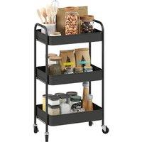 Kelvenix 3 Tier Storage Trolley on Wheels Rolling Utility Cart Black | Size: 100 cm