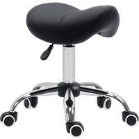 Kelvenix PU Leather Saddle Stool w/ Moulded Padded Seat Adjustable Height Black | Size: 600mm