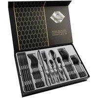 SPETLEK 30Pcs Cutlery Dinner Set Stainless Steel Metal Black | Size: 0.6m2
