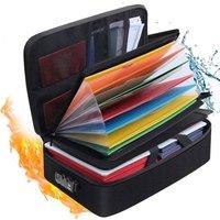 FLAVORA Fireproof Document Box With 13 Pockets Accordion Folder in Black | Size: 500mm