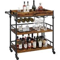 Havendro 3-Tier Bar Cart with Wheel & Storage Shelf in Brown