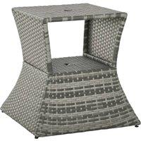 FORGEVIO Grey Rattan Wicker Coffee Table Parasol Hole Storage Side Tea Table