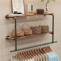 FORGEVIO Wall Mounted Industrial Pipe Garment Rack 2 Tier Storage Shelves