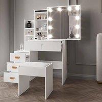 FORGEVIO Vanity Dressing Table Set Mirror Drawers Stool Bedroom in White