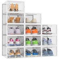 FORGEVIO Shoe Storage Boxes Box Transparent Clear Plastic Lid White
