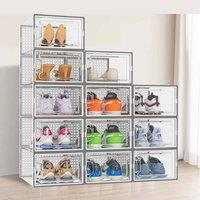 FORGEVIO Shoe Storage Boxes Box Transparent Clear Plastic Stackable Lid Grey