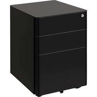 FORGEVIO 3 Drawer Metal Filing Cabinet Lockable 5 Wheels Under in Black