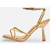 Public Desire Women's Bree Gold PU Barely There Square Toe Mid Stiletto Heels | Size: 7