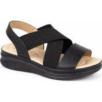 Down To Earth Women's Elastic Cross Strap Comfort Sandal with Cushioned Wedge Sole in Jet Black | Size: 6