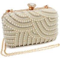 Kitise Women's Beaded Pearl Wedding Prom Clutch Handbag With Diamanti Clasp in Gold