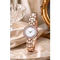 Lovii Women's Luxury Crystal Bezel Mother-of-Pearl Quartz Watch Rose Gold