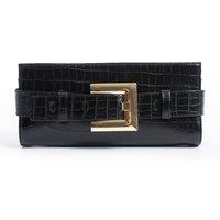 Belissh Women's Croc PU Leather Shoulder & Clutch Bag with Large Gold Buckle in Black