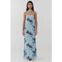 Hiccup Women's Strapless Flowering Bodycon Maxi Dress in Baby Blue | Size: Small