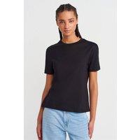 Dilvin Women's Cotton Modal Crew Neck T-Shirt in Black | Size: Small