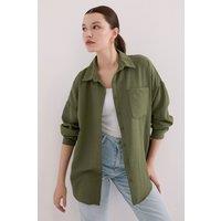 Big Dart Women's Linen Blended Shirt with Button Closure in Khaki | Size: Medium
