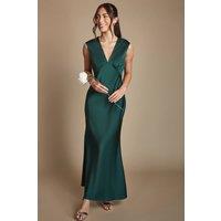 Oasis Women's Emerald Satin Open Back Detail Maxi Bridesmaid Dress | Size: 12