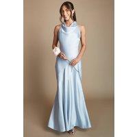 Oasis Women's Light Blue Cowl Halterneck Satin Maxi Bridesmaid Dress | Size: 10