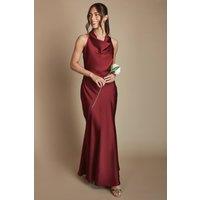 Oasis Women's Wine Cowl Halterneck Satin Maxi Bridesmaid Dress | Size: 10