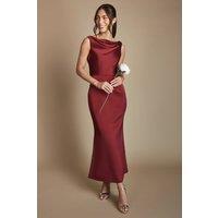 Oasis Women's Wine Cowl Neck Open Back Midi Bridesmaid Dress | Size: 12