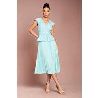 Coast Women's V Neck Lace Bodice Peplum Midi Dress in Duck Egg | Size: 12