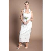 Coast Women's Petite Halter Satin Midi Wedding Dress With Pearl in White | Size: 8