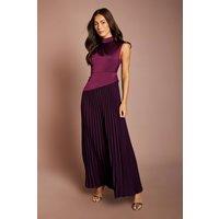 Coast Women's Petite Drape High Neck Pleated Skirt Maxi Dress in Fig | Size: 14