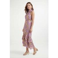 Wallis Women's Petite Metallic Ruffle Hem Maxi Dress in Pink | Size: 12