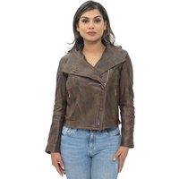 Infinity Leather Women's Leather Shawl Wrap Biker Jacket - Riga in Brown | Size: 12