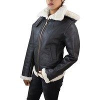 TruClothing Women's Aviator Hood Shearling Sheepskin Jacket in Brown | Size: 3XL