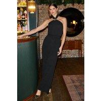 Yumi Women's Black Cross Over Halter Neck Jumpsuit | Size: 16