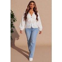 Femme Luxe Women's White Broderie Anglaise Scallop Hem Top | Size: 8-10