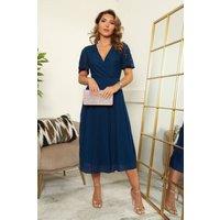 DOUBLE SECOND Women's Fixed Wrap Lace Pleated Dress in Navy | Size: 16