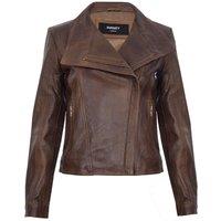 Infinity Leather Women's Classic Leather Shawl Wrap Biker Jacket - Morpeth in Brown | Size: 12