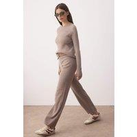 WOVCOR Women's 2-Piece Ribbed Knit Set with Thumbhole Sleeve Detail in Light Brown | Size: Large