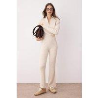 WOVCOR Women's Half Zip Knit Top & Pants Two Piece Set in Stone | Size: Small