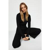 WOVCOR Women's Ribbed Knit Top & Wide Leg Pants Two Piece Set in Black | Size: Medium