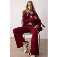 WOVCOR Women's 2-Piece Soft Texture Knit Sweater & Wide Leg Pants Set in Burgundy | Size: Large