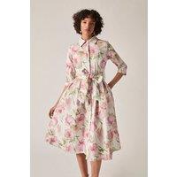 James Lakeland Women's Pink Bloom Cotton Midi Dress in Pale Pink | Size: 12