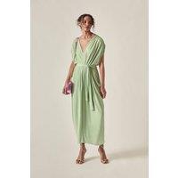 James Lakeland Women's Sage Green Draped Midi Dress in Light Green | Size: 16